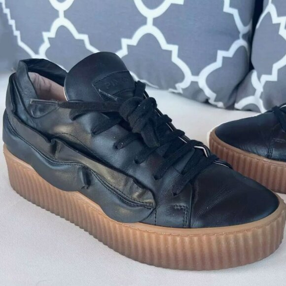 Pinko FRANCESE Platform Sneaker Black Leather RARE shoe z99 pelle SZ 38/8 ITALY - Picture 1 of 11